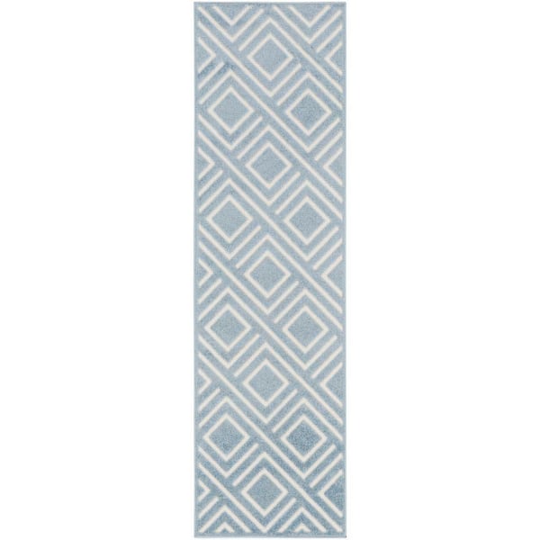 Nourison Casual Blue 2 ft. x 6 ft. Checker Contemporary Runner Area Rug