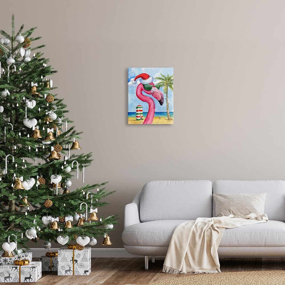 Tropical Christmas Flamingo Canvas Art, 16 x 20