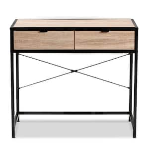 Grayer 33.1 in. Natural Brown and Black 2-Drawer Writing Desk