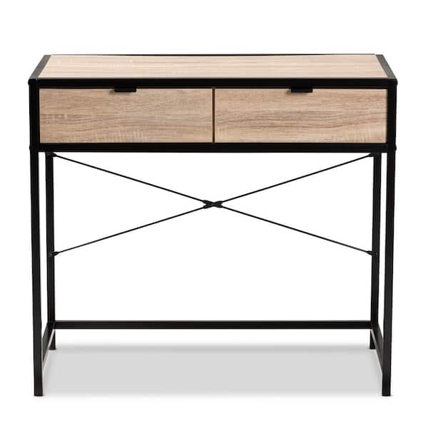 Baxton Studio Grayer 33.1 in. Natural Brown and Black 2-Drawer Writing Desk