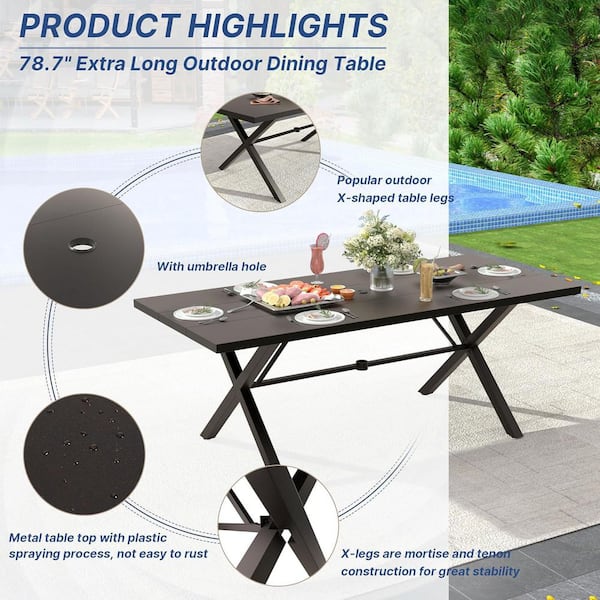 9-Piece Metal Rectangular Outdoor Patio Dining Set with 2 Swivel Chairs, 6 fixed Chairs, Blue