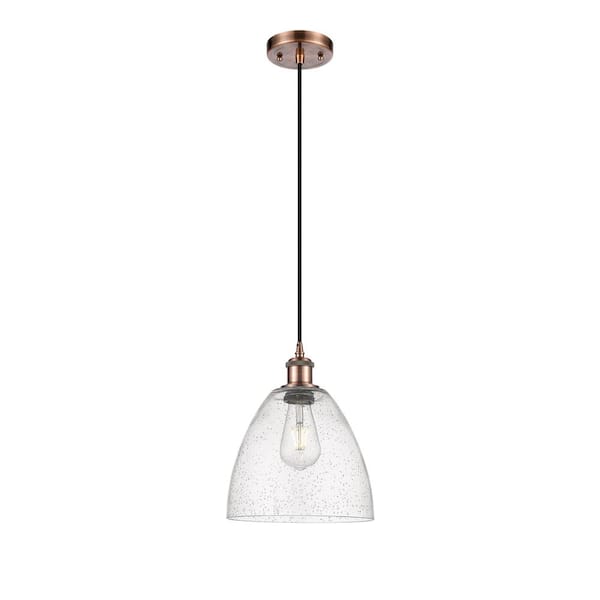 Innovations Bristol Glass 60-Watt 1 Light Antique Copper Shaded Mini Pendant Light with Seeded glass Seeded Glass Shade