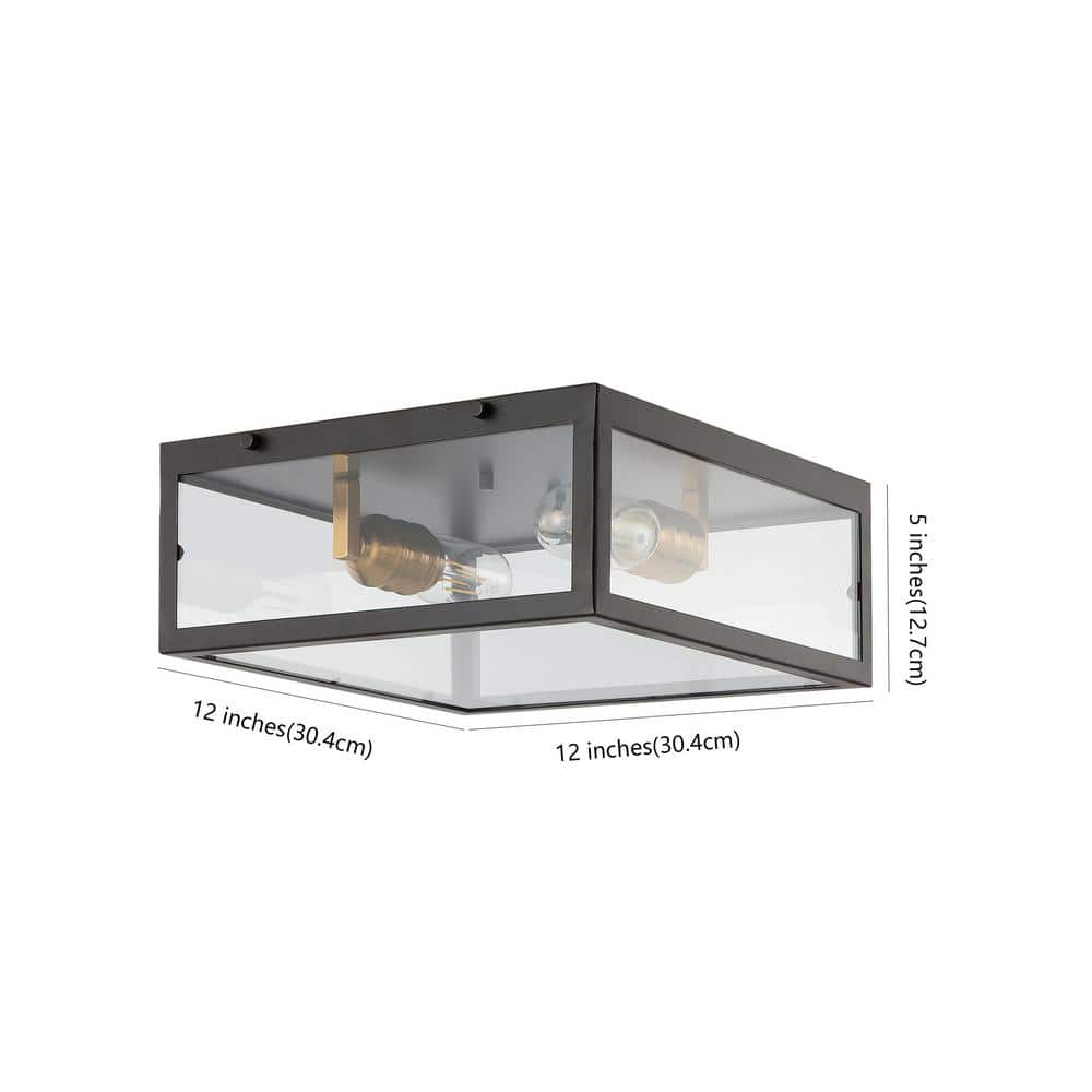 Farmhouse 12" Square LED Flush Mount in Oil Rubbed Bronze with Glass Shade