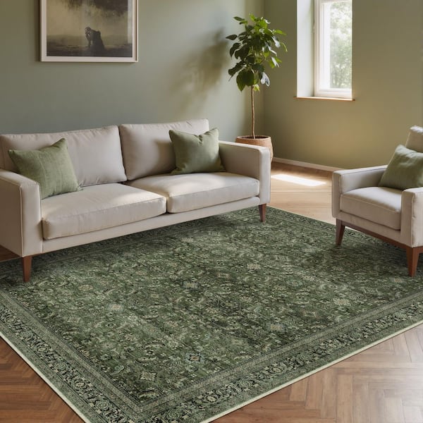 Tehran Green 5 ft. x 7 ft. Vintage Perris All Over Design Area Rug