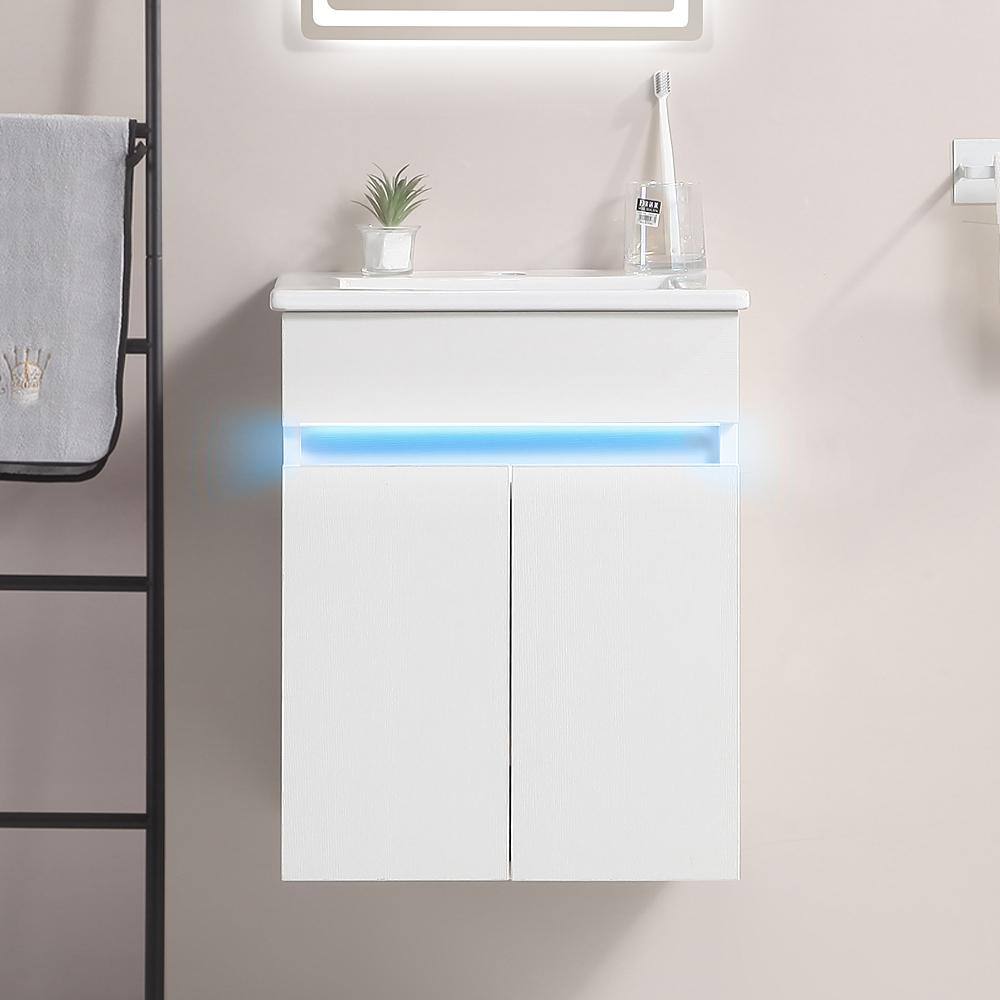 16 in. W x 16 in. D x 20 in. H Wall Mounted Bathroom Vanity in White with R