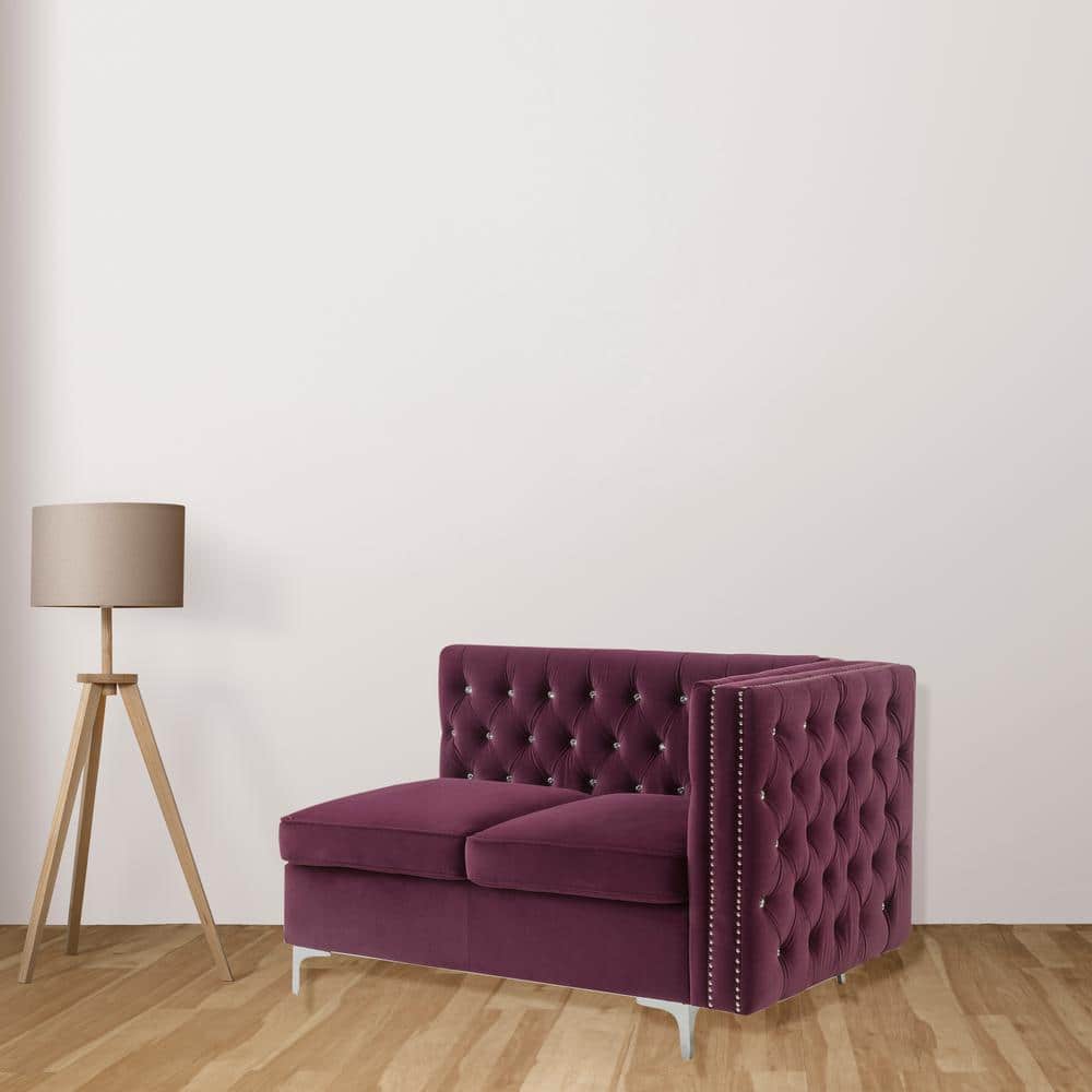 Jaszira Burgundy Velvet Modular Sofa with Gold-Tipped Legs