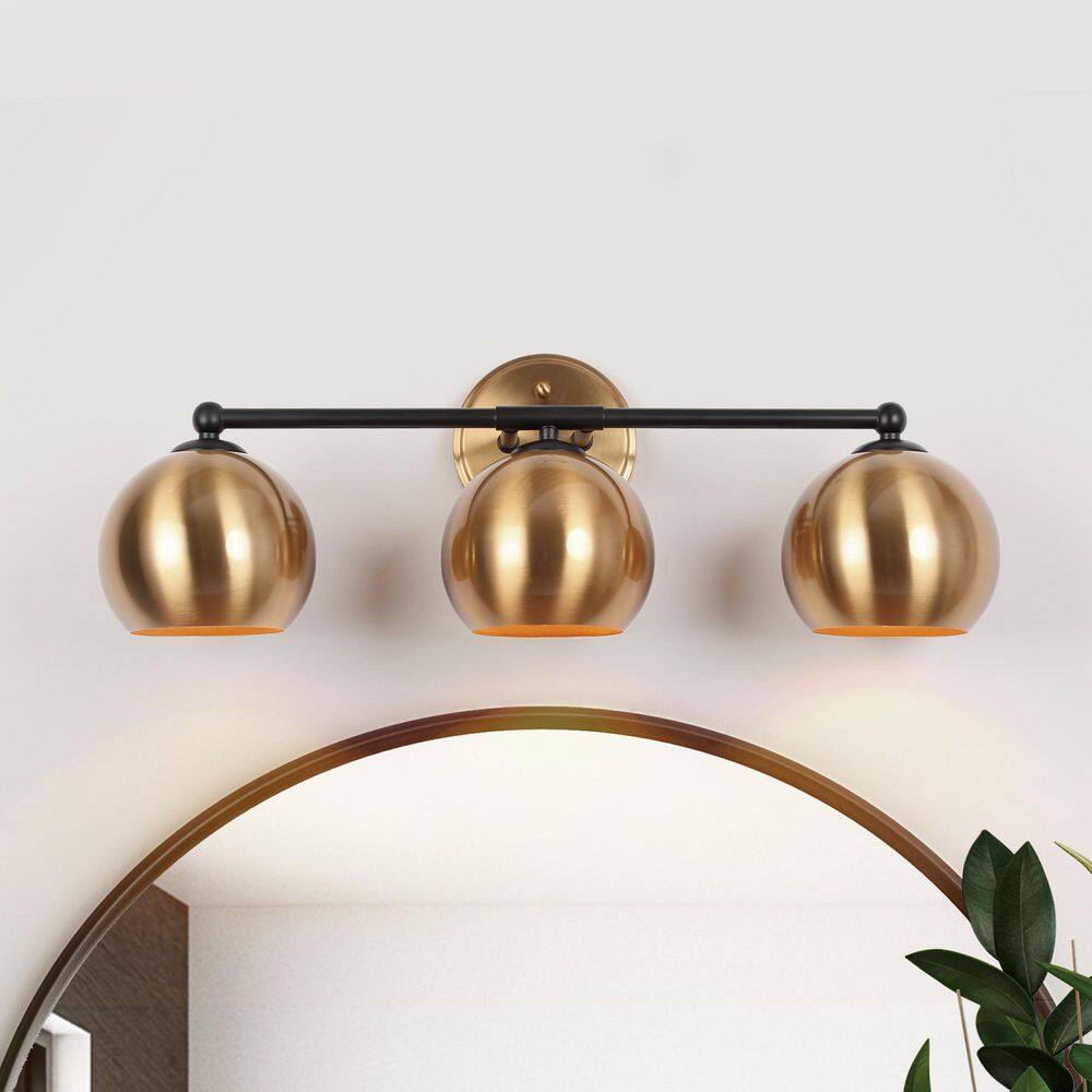 Vintage 22.5 in. 3-Light Brass Gold Bathroom Vanity Light, Modern Black DIY Wall Sconce with Globe Metal Shade price history on PriceWatchPro