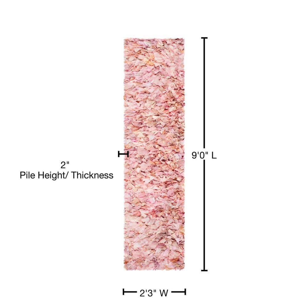 Ivory and Pink Tufted Handmade Shag Runner Rug