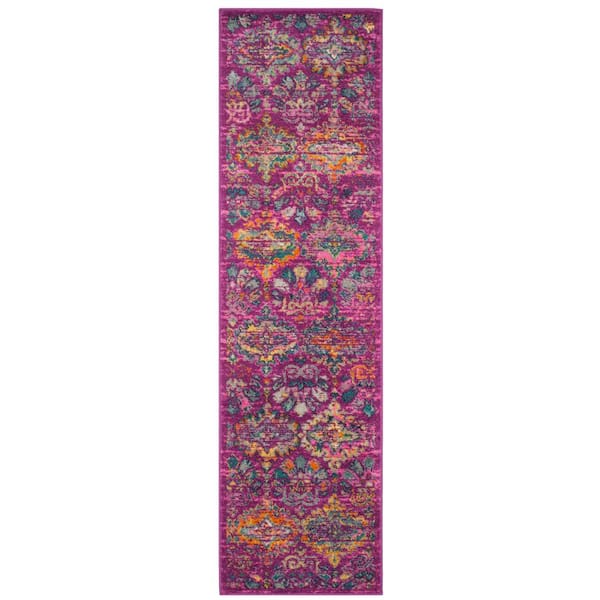 Madison Fuchsia/Blue 2 ft. x 10 ft. Floral Geometric Runner Rug