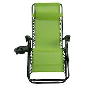 Green Metal Folding and Reclining Zero Gravity Lawn Chair with Tray