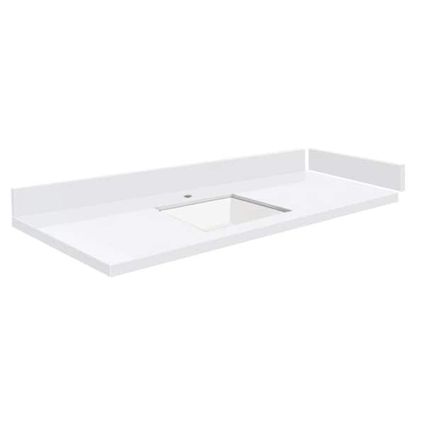 Transolid Silestone 54.5 in. W x 22.25 in. D Quartz White Rectangular Single Sink Vanity Top in Miami White