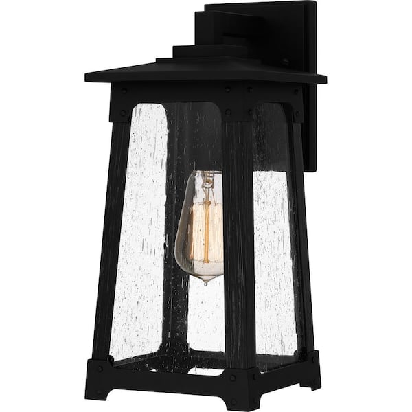 Quoizel Drescher 14.5 in. Matte Black Hardwired Outdoor Wall Lantern Sconce