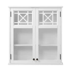 Derby 27 in. W x 8 in. D x 29 in. H White Wood Wall Mounted Bath Storage Cabinet with Glass Cabinet Doors