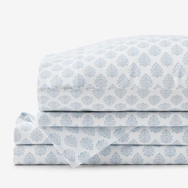 Butti Bouquet Classic Smooth Sateen Bed Sheet Set - Dusty Blue, Queen