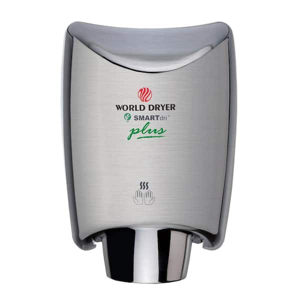 WORLD DRYER SMARTdri Plus Electric Hand Dryer, High Efficiency, Antimicrobial Technology, 110-120V, Brushed Stainless Steel