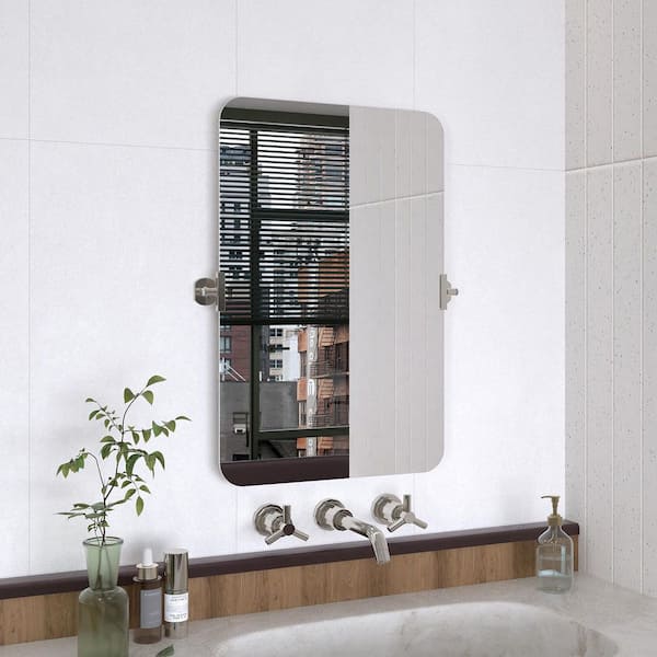 Yexee 30 in. W x 20 in. H Rectangular Framed Adjustable Tilt Wall-Mounted Bathroom Vanity Mirror in Chrome