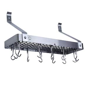 Handcrafted 24 in. Gourmet Bookshelf Wall Rack with Straight Arms and 12-Hooks Stainless Steel