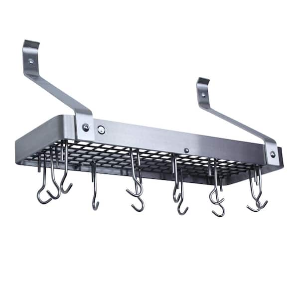Enclume Handcrafted 24 in. Gourmet Bookshelf Wall Rack with Straight Arms and 12-Hooks Stainless Steel