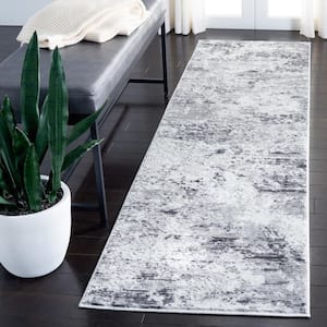 Amelia Gray/Ivory 2 ft. x 14 ft. Distressed Abstract Runner Rug