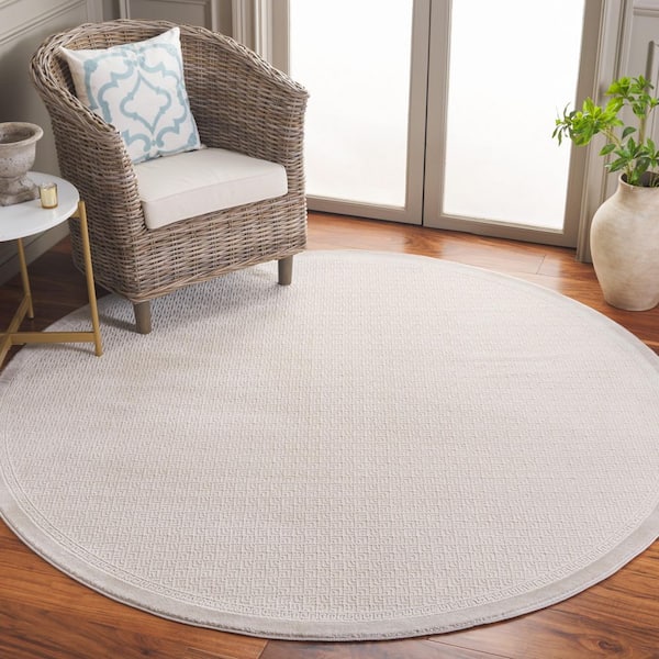 Prestige 7 ft. x 7 ft. Beige Solid Border Round Area Rug