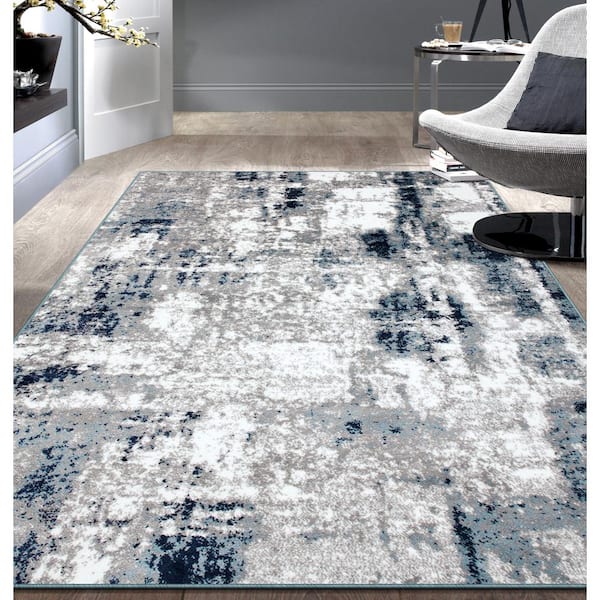 Contemporary Abstract Blue 7 ft. 10 in. x 10 ft. Area Rug