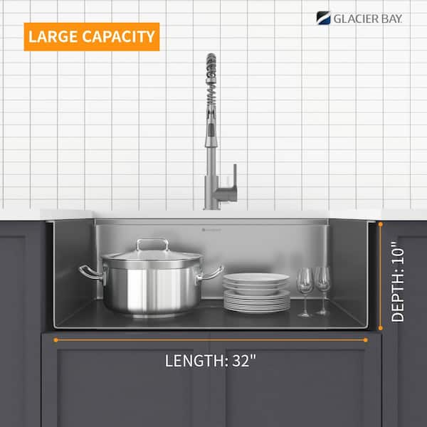 Glacier Bay Gunmetal Black Stainless Steel 32 in. 18 Gauge Single Bowl Dual Mount Workstation Kitchen Sink