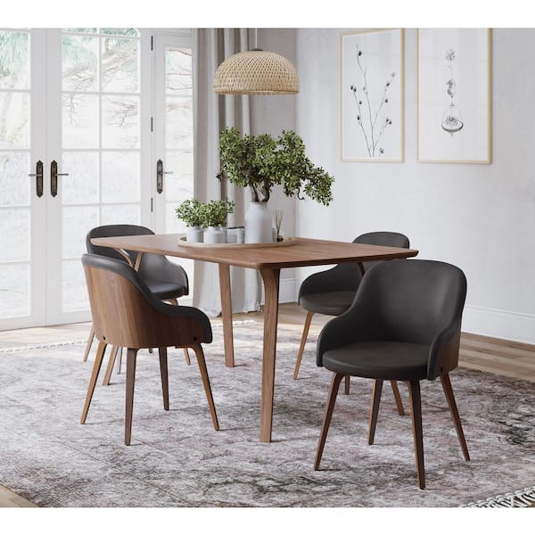 Lumisource Bacci Brown Faux Leather and Walnut Wood Dining/Accent Chair (Set of 2)