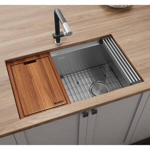 Veniso 16-Gauge Stainless Steel 36 in. Single Bowl Undermount Workstation Kitchen Sink with Slope Bottom Offset Drain