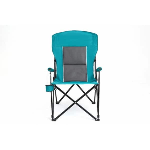 Blue Metal High Back Heavy Duty Lawn Chair, Portable Collapsible Chair with Cup Holder for Camping Etc.