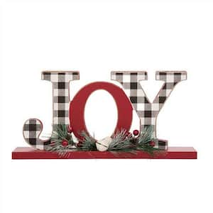 11 in. L Wooden Christmas Plaid JOY Table Decor