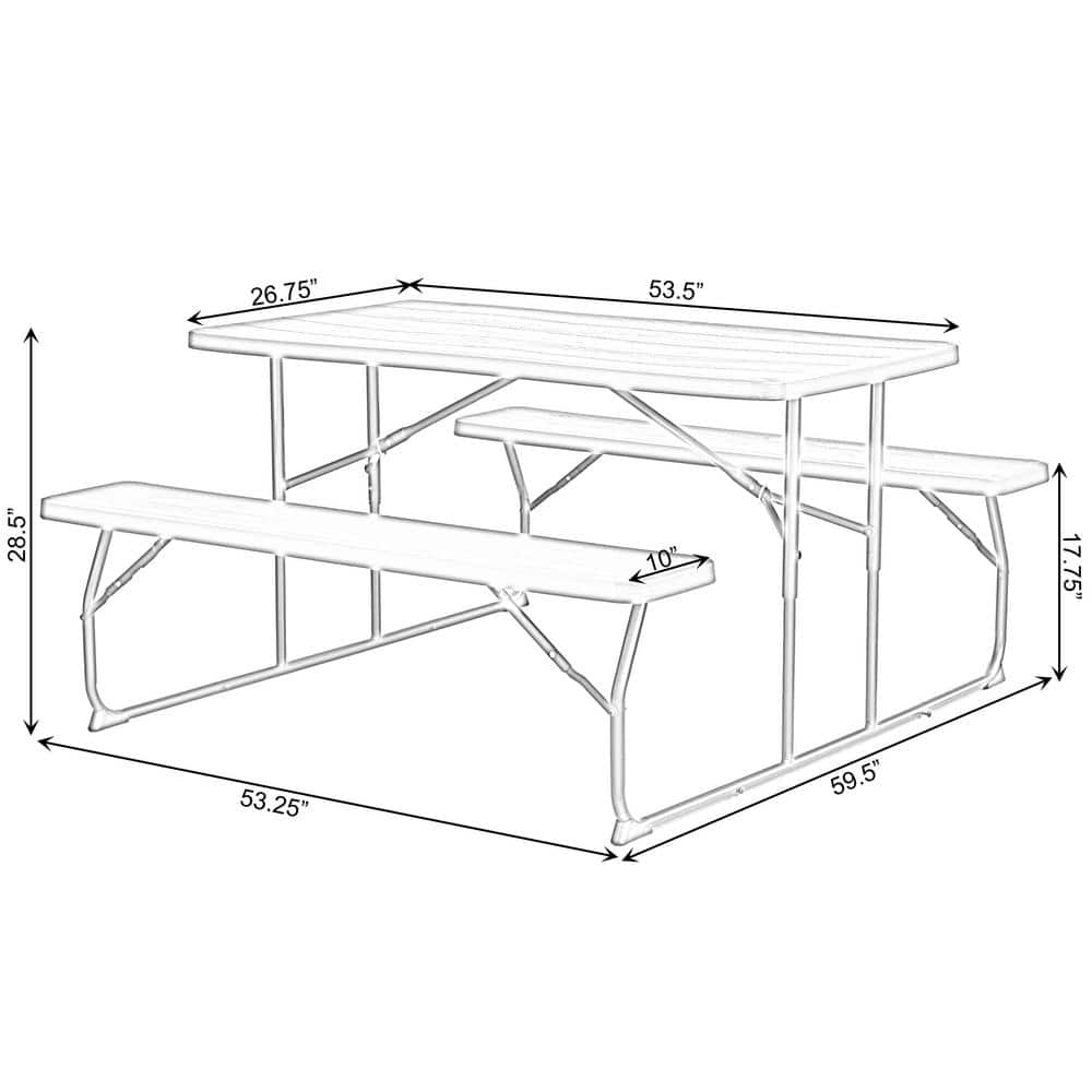 Gray Foldable Plastic and Steel Outdoor Picnic Table Set