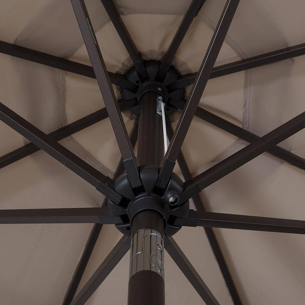 Beige 9 Ft Outdoor Patio Umbrella with Bronze Base