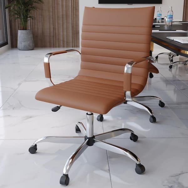 Leisuremod Harris Mid-Back Leather Office Chair Chrome Frame