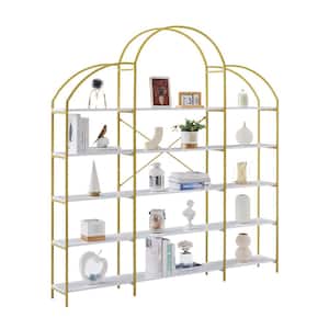 70.8 in. W x 9.8 in. D x 74.8 in. H Gold Linen Cabinet with 5-Shelf Cloud-Shaped Storage Display Bookcase