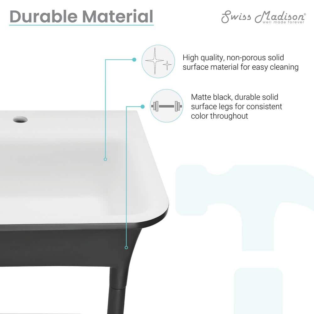 Ivy 32" Matte Black and White Solid Surface Console Sink