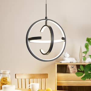 Modern 3-Light Dimmable Integrated LED Black Pendant Light Globe Chandelier Adjustable Height for Dining Room