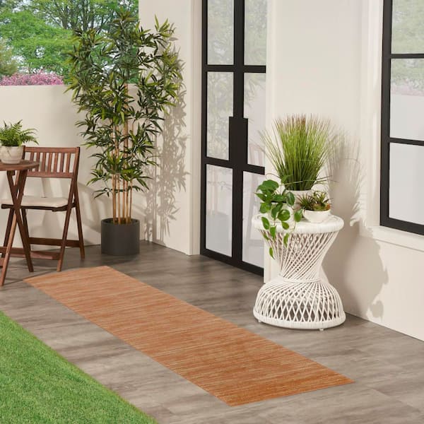Essentials 2 ft. x 10 ft. Rust Abstract Contemporary Runner Indoor/Outdoor Area Rug