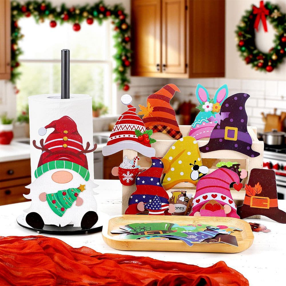 Anqtovp Countertop Metal Gnome Finish Paper Towel Holder Holiday
