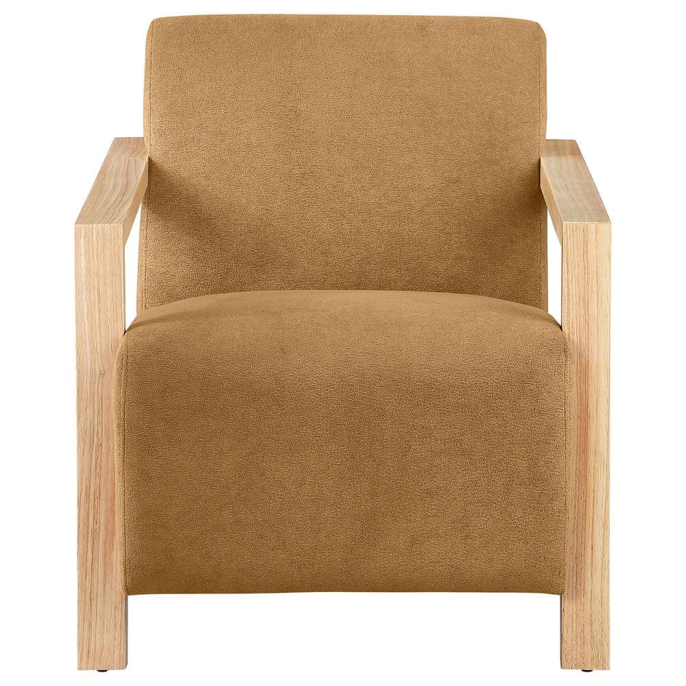 Diego Light Brown Fabric Upholstered Accent Chair with Wooden Arms