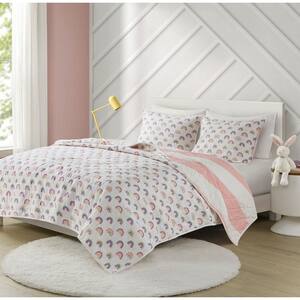 Dakota 3-Piece Pink Full/Queen Cotton Cabana Stripe Reversible Quilt Set with Rainbow Reverse