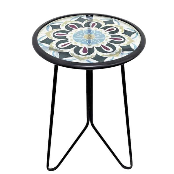 Misopily Outdoor Side Table 12 Round Glass Tabletop with Metal Frame for Patio Garden Yard Kitchen Porch Plant Stand End Table