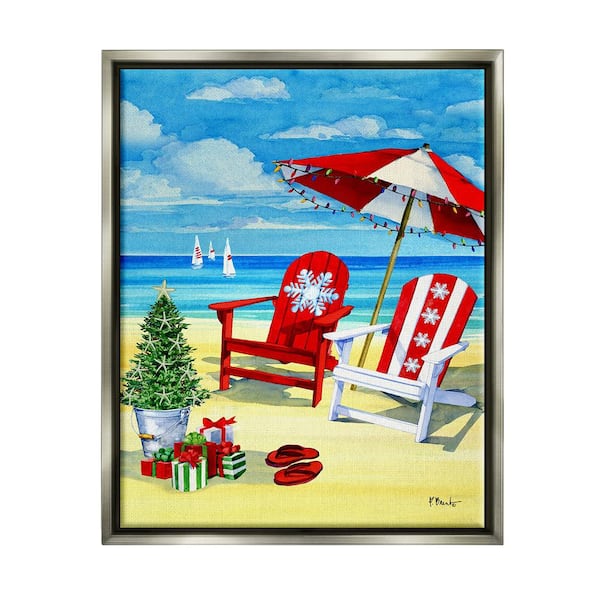 Stupell Industries Holiday Beach Scenery by Paul Brent 1-Piece Floater Frame Graphic Print Nature Poster Art Print 21 in. x 17 in.