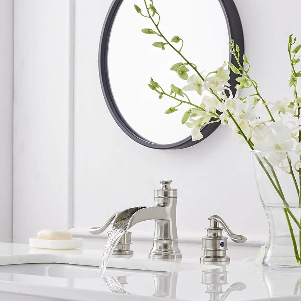 Brushed Nickel 8-Inch Widespread Waterfall Bathroom Faucet