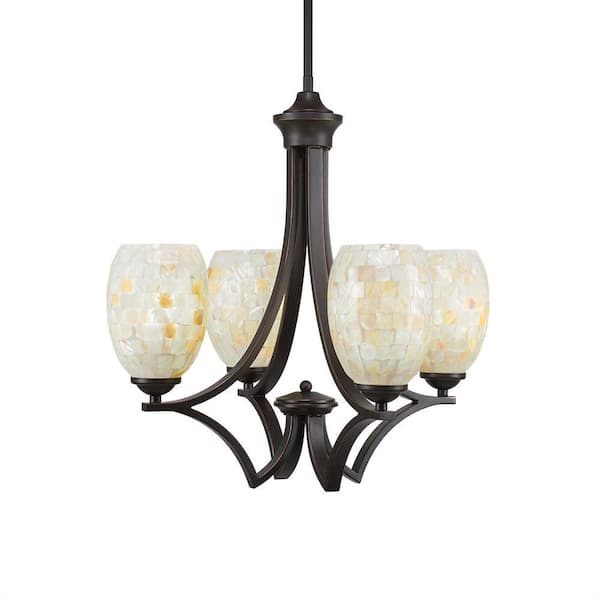 Unbranded Clevelend 4-Light Dark Granite Round Chandelier with 5 in. Ivory Glaze Seashell Glass Shades, No bulbs included