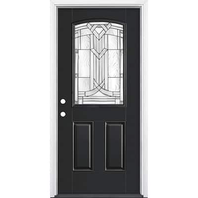 36 in. x 80 in. Chatham Camber Top Half Lite Right-Hand Painted Smooth Fiberglass Prehung Front Door w/ Brickmold