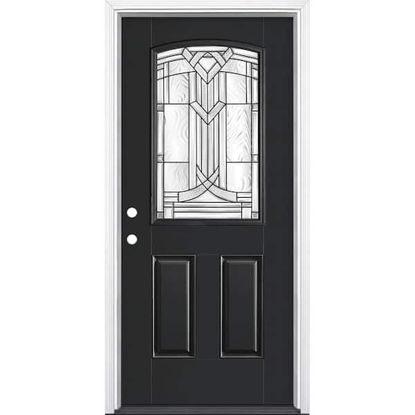 Masonite 36 in. x 80 in. Chatham Camber 1/2 Lite Right-Hand Painted Smooth Fiberglass Prehung Front Door w/ Brickmold,Vinyl Frame