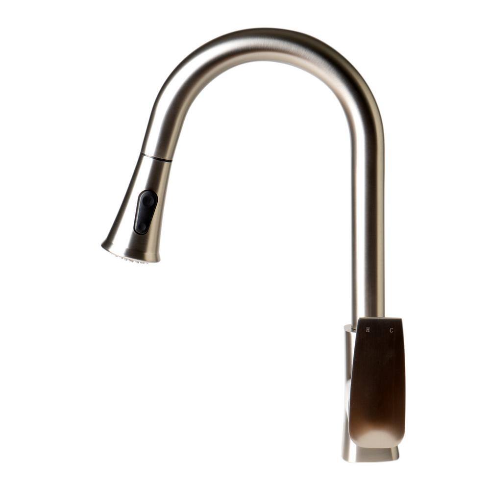 Brushed Nickel Gooseneck Pull Down Kitchen Faucet with Spray