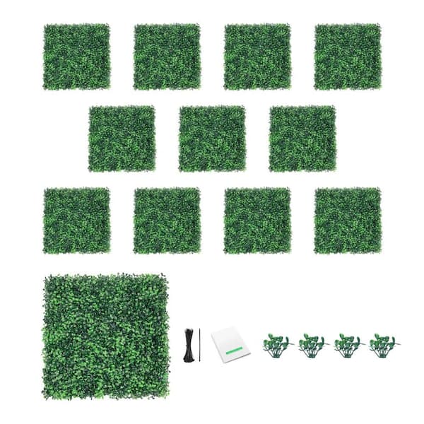 20 in. H x 20 in. W Green Indoor/Outdoor Artificial Boxwood Hedge Panels 12-Piece UV Resistant Grass Wall Privacy Screen