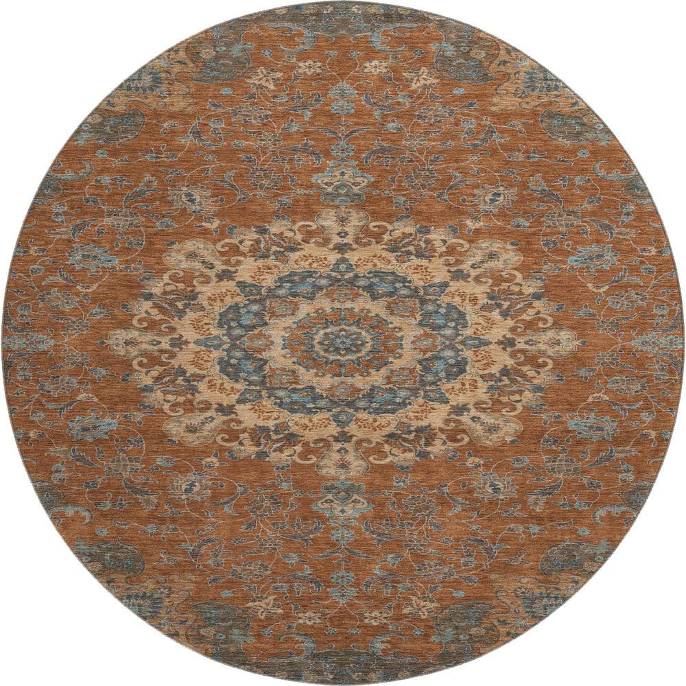 Mayfield Premium Machine Washable Abstract AMF2489 Paprika 8 ft. x 8 ft. Round Rug price history on PriceWatchPro
