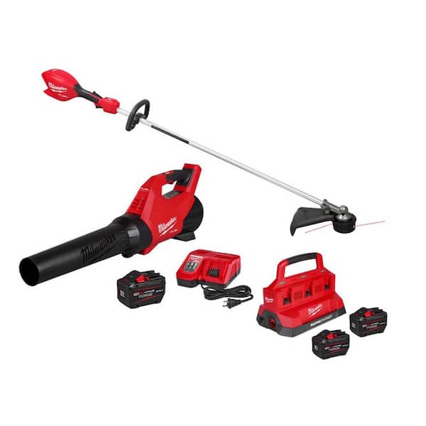M18 FUEL 18V 16 in. Brushless Cordless Straight Shaft String Trimmer w/ Blower Kit, (2) 12.0 AH FORGE Battery, Charger